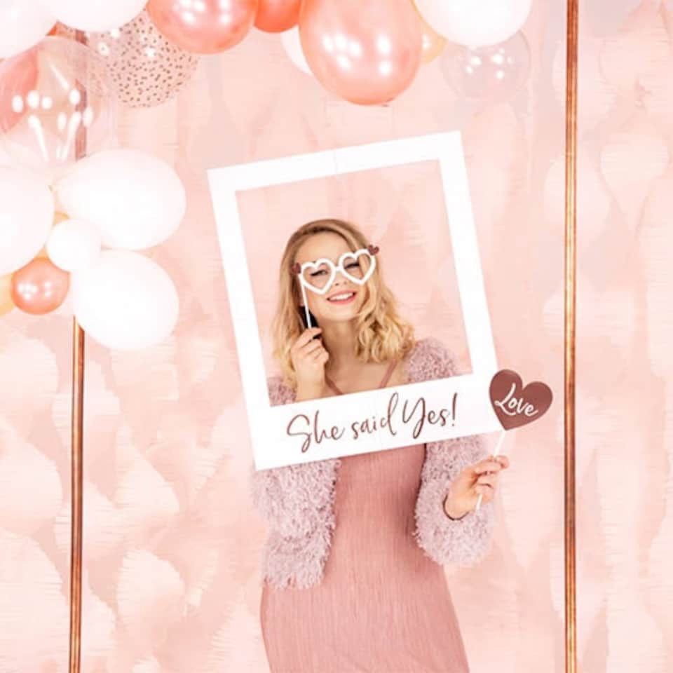 image 1 of She Said Yes White & Rose Gold Hen Party Selfie Frame Photo Prop