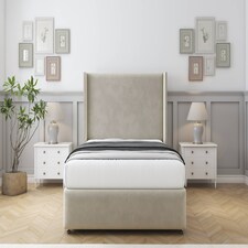 Sloomy Stratford Cream Plush Divan Bed With Mattress No Drawers With 54" Wingback Headboard & 12" Matching Footboard 4'6 Double | Cream | Cream | Double | 1