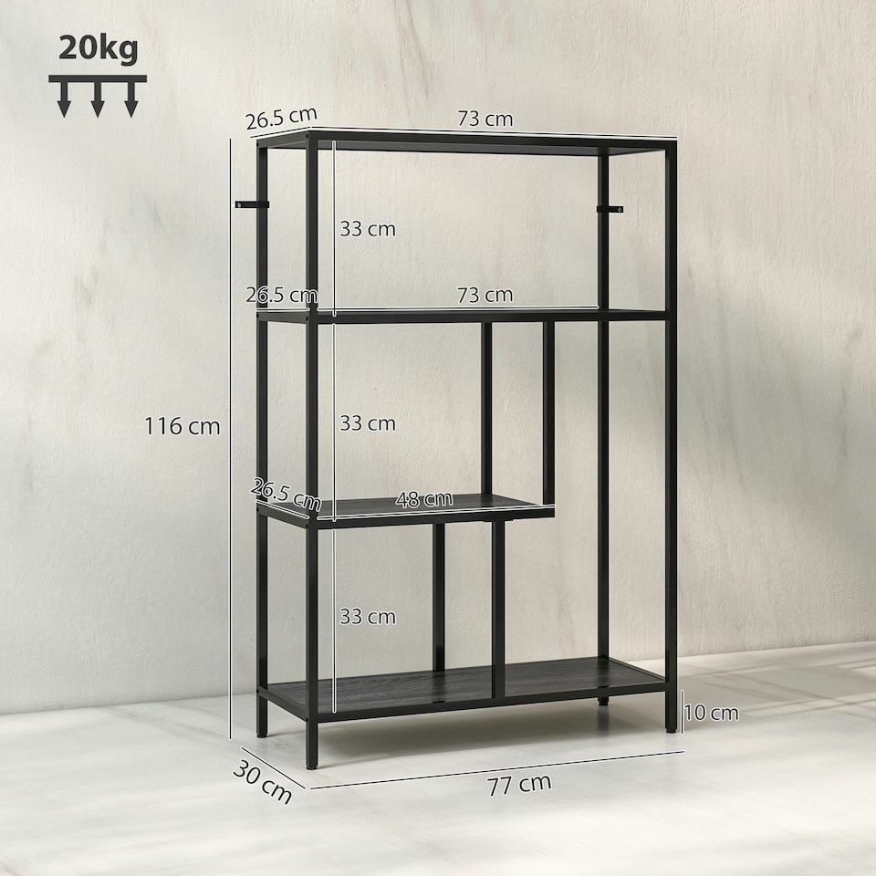 image 1 of HOMCOM Industrial Bookshelf Bookcase w/ Open Shelves for Study | Grey