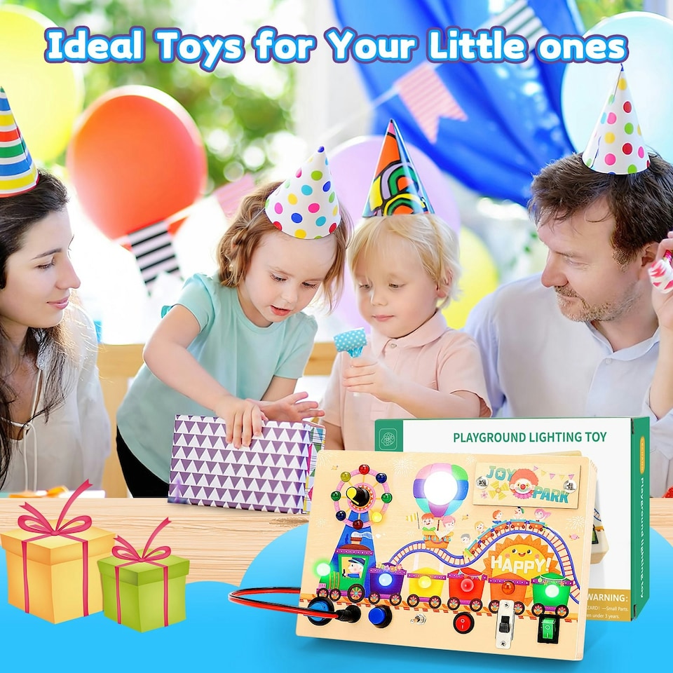 image 1 of Montessori Wooden Busy Board Light Up Sensory Activity Toy for Toddlers Fine Motor Skills Learning Toy for Ages 1 to4