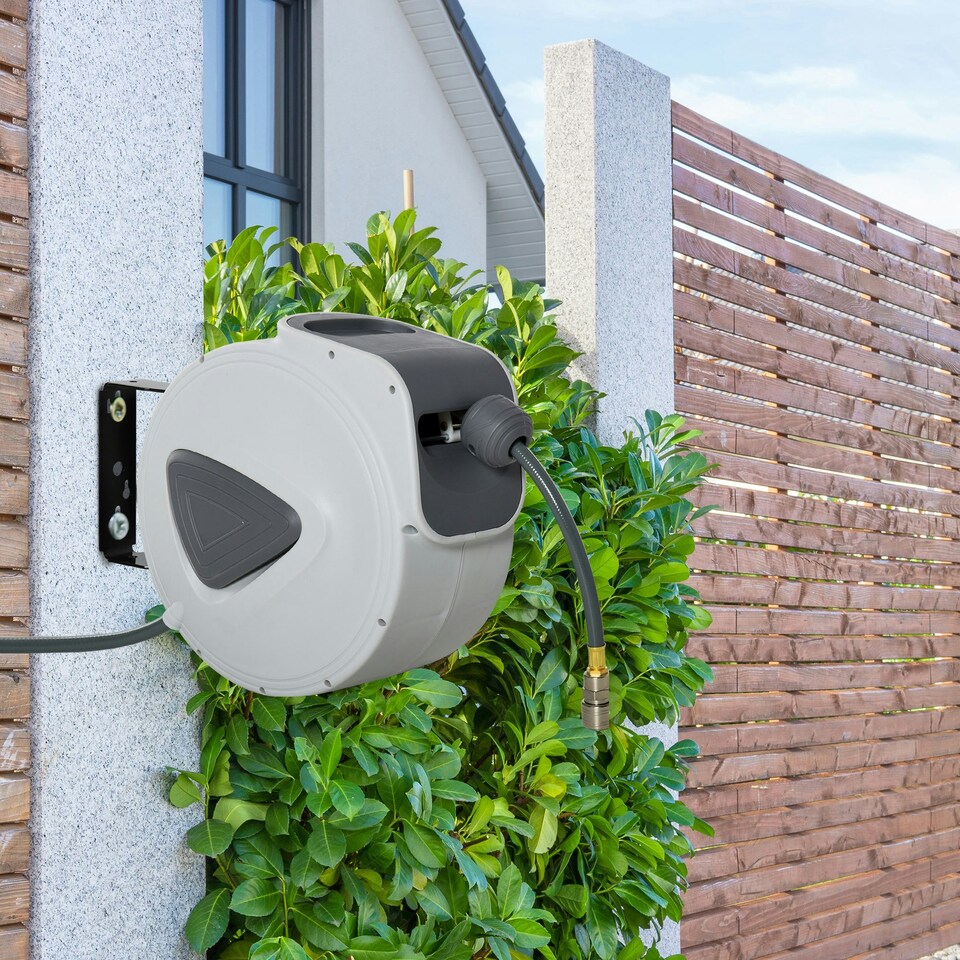 image 1 of DURHAND Retractable Air Hose Reel Auto Self-Winding Wall Mounted 1/4" 15m+140cm