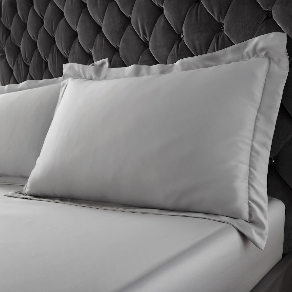 image 1 of Catherine Lansfield Silky Soft Satin Oxford Pillow case Pair | Silver | Silver Grey | One Size