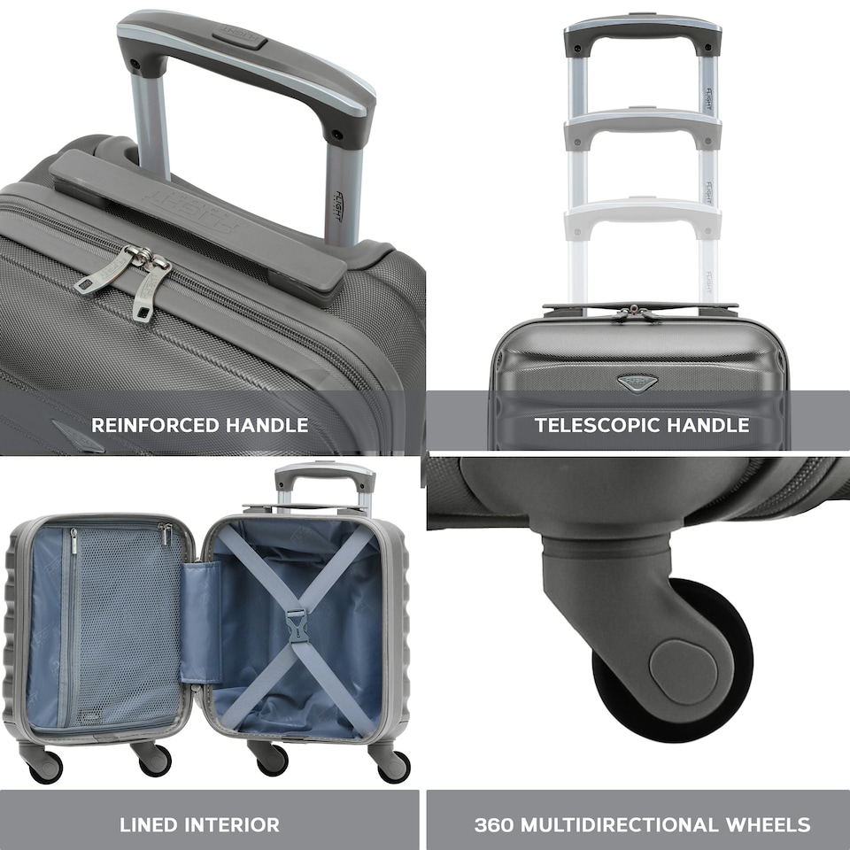 image 1 of 40x30x20cm Wizz Air & Vueling Maximum Size Free Cabin Carry On Lightweight 4 Wheel ABS Hard Case Suitcases Cabin Carry On Hand Luggage Grey | Charcoal | Cabin Bag