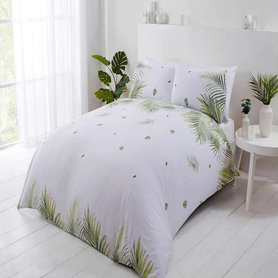 image 1 of PH Tropics Polycotton Duvet Cover Set With Pillowcase Green | Double