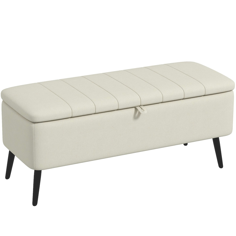 image 1 of HOMCOM Storage Ottoman Bench, Linen Fabric Footstool with Steel Legs Cream White