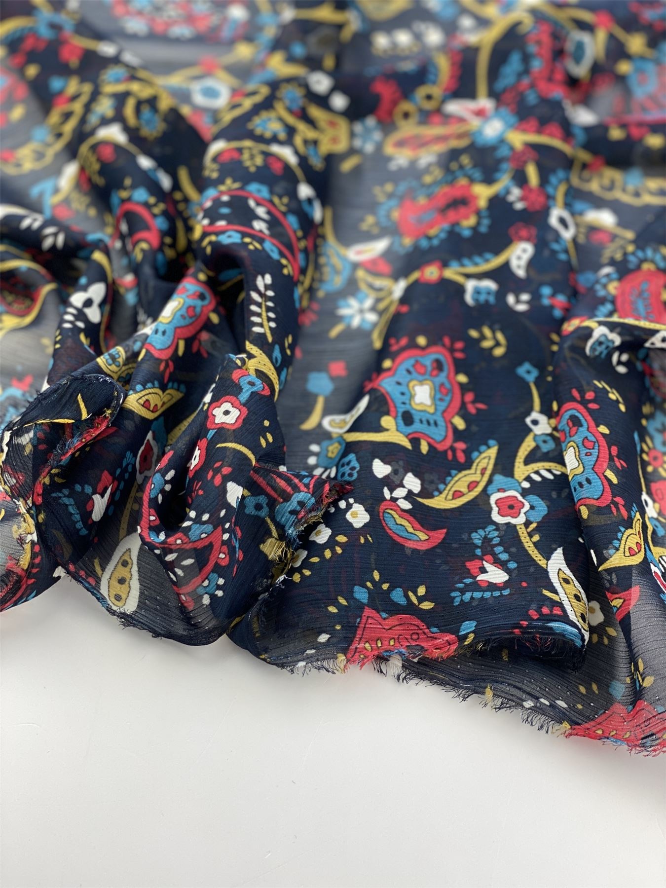 Lady McElroy Navy Blue Crinkle Sheer Chiffon Dressmaking Fabric, 145cm / 57" Wide - per metre