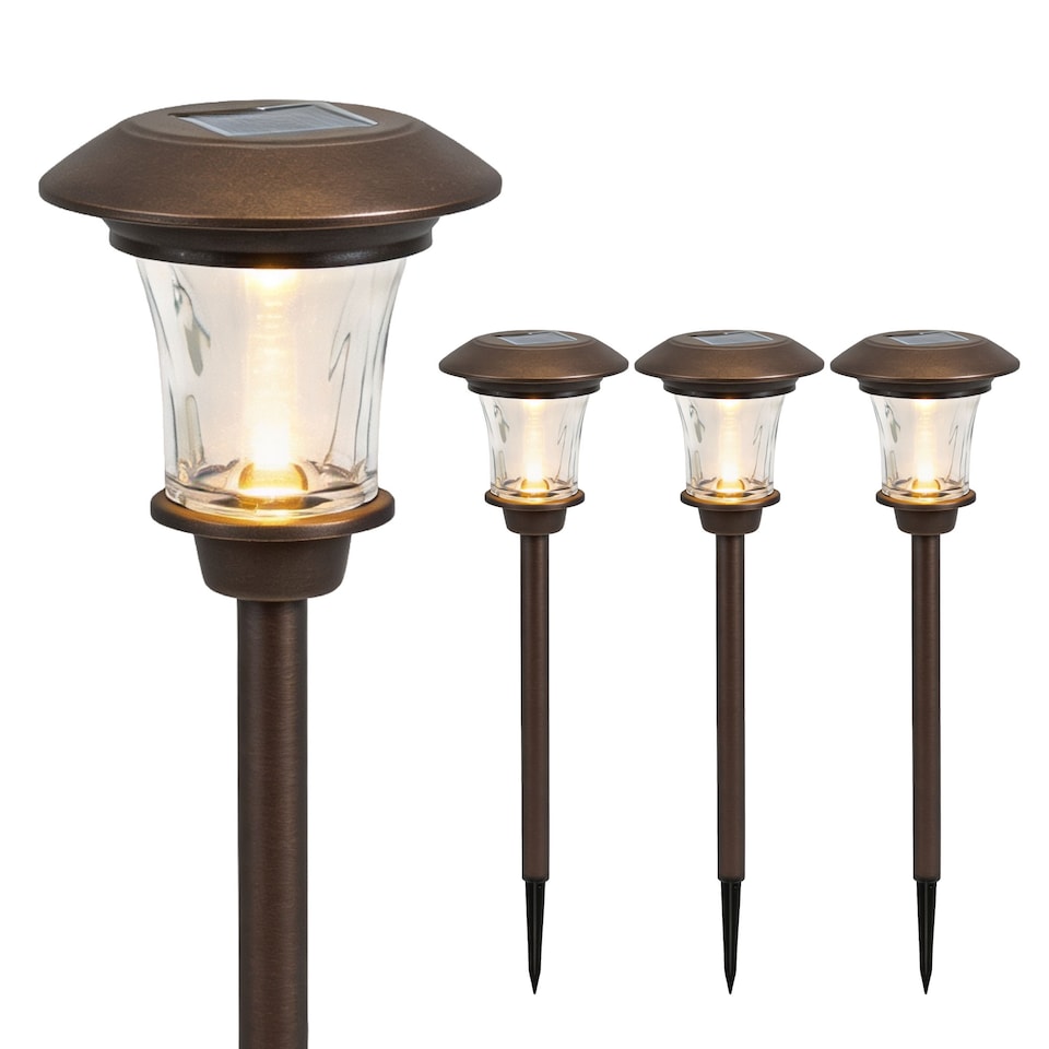 image 1 of Gardenwize Solar Metal Stake Garden Lights Brown 4 Pack | Black