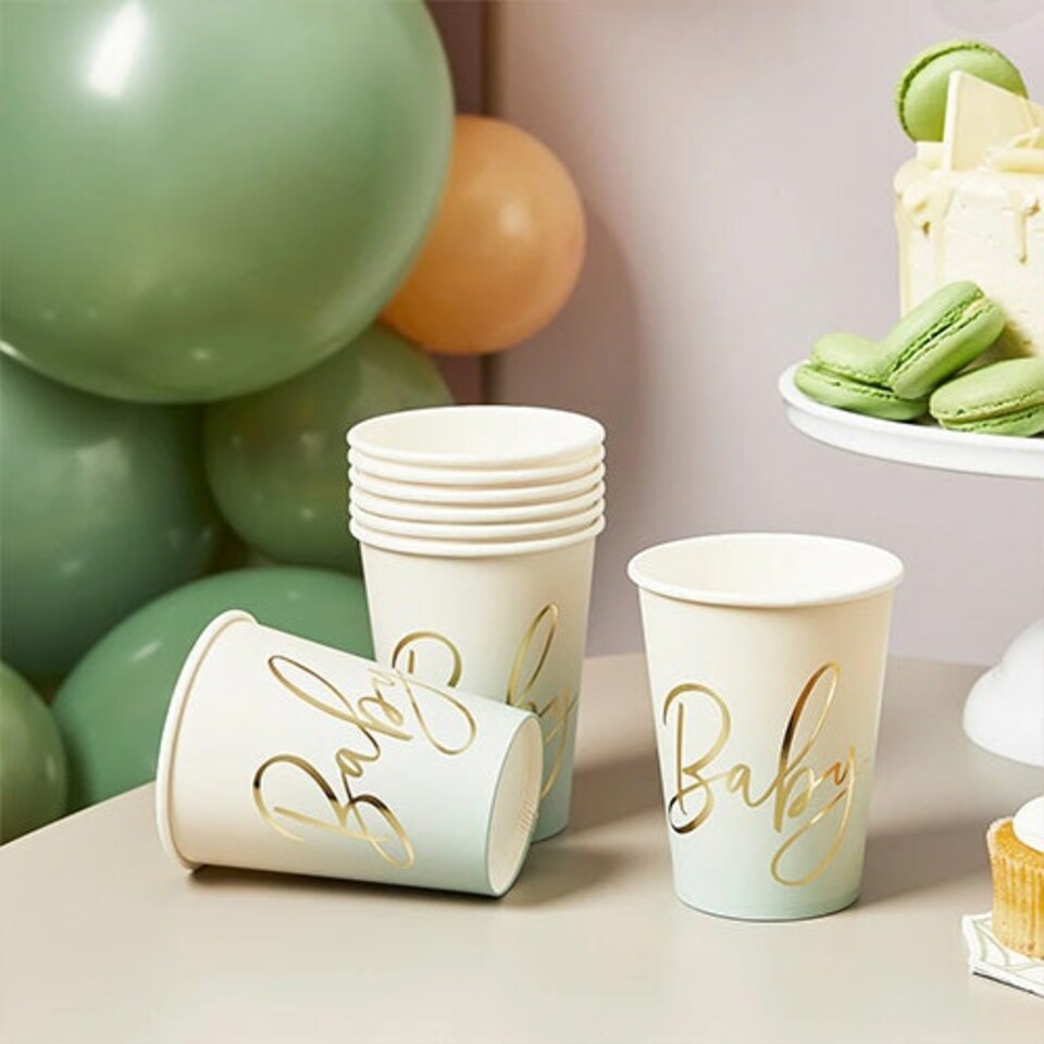 image 1 of Sage Green Ombre Baby Paper Cups 230ml - Pack of 8
