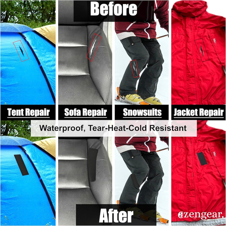 image 1 of aZengear Repair Patches - Waterproof, Self-Adhesive, Tear-Cold-Heat-Resistant to Fix Down Jackets, Tents, Upholstery, Black 2 Pack