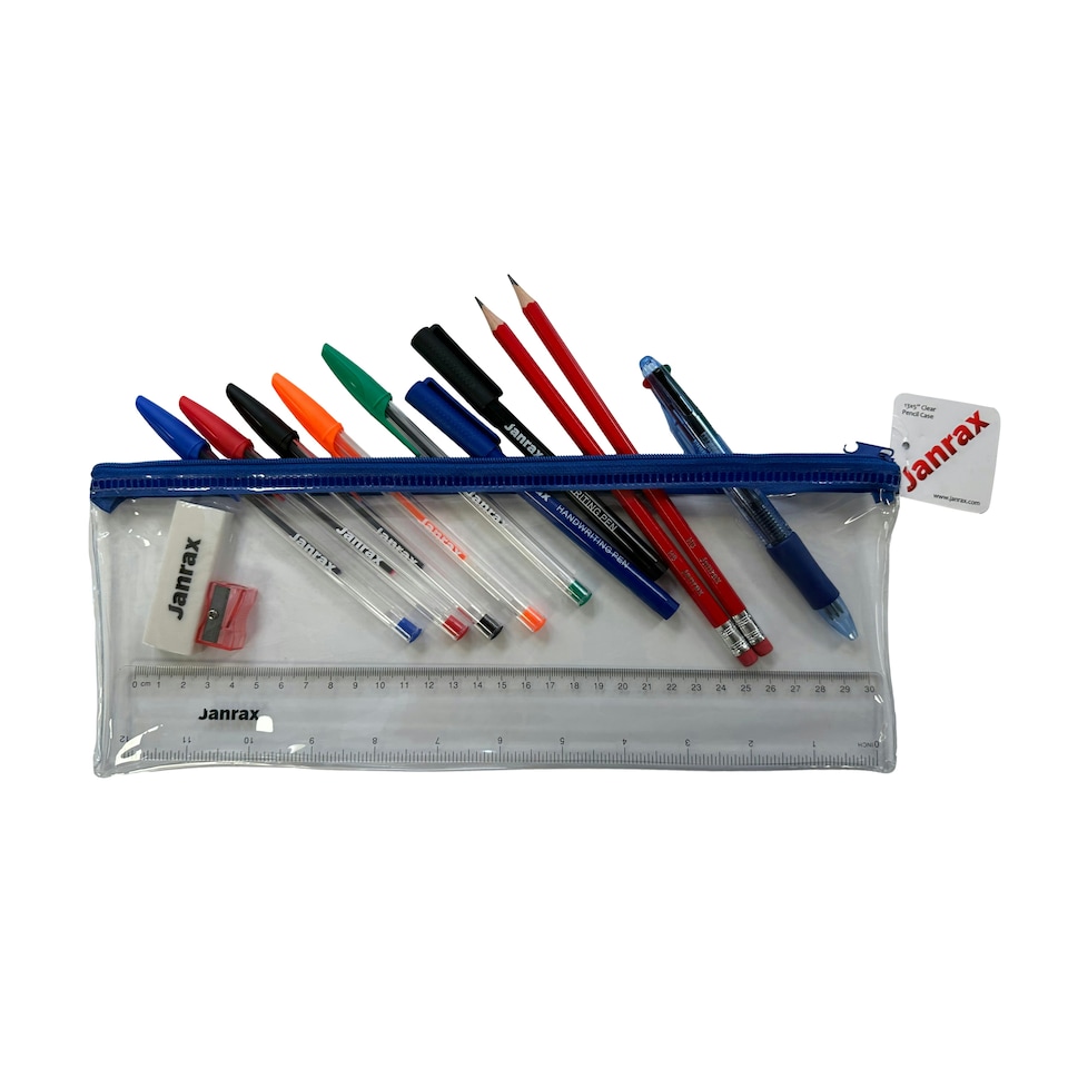 image 1 of Stationery Filled Blue Zip 13x5" Pencil Case