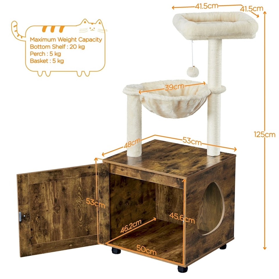 image 1 of Yaheetech Small Cat Litter Box Enclosure with Cat Tree Brown | Rustic Brown/Beige | One Size