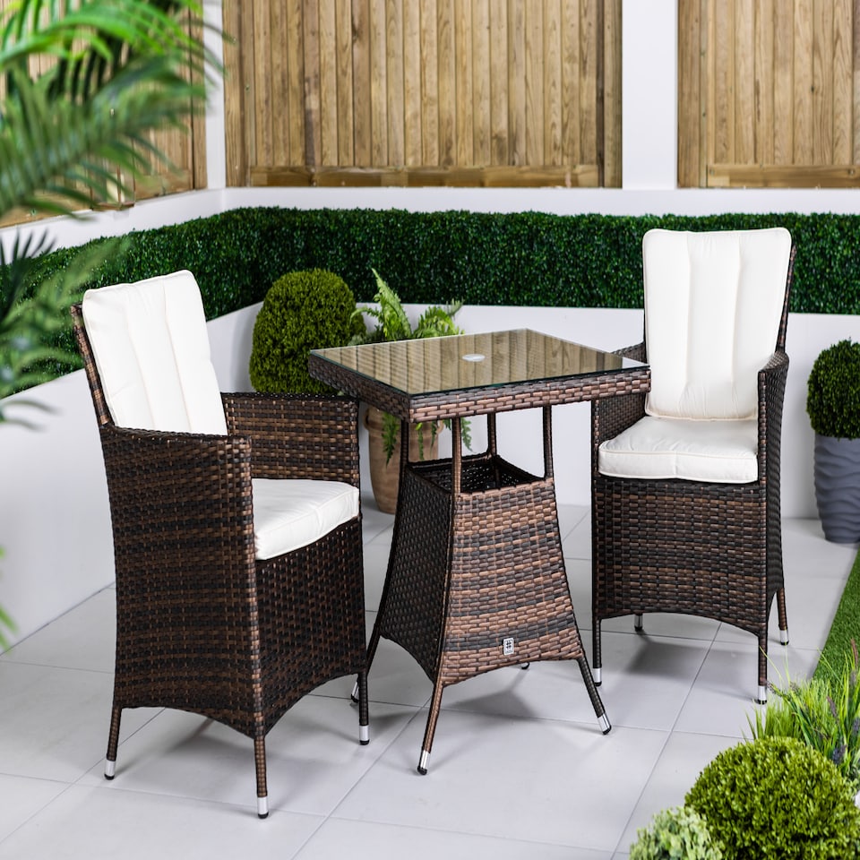 image 1 of Savannah Square Rattan Garden Bistro Table and Chairs Set 2 Seater | Brown | Brown