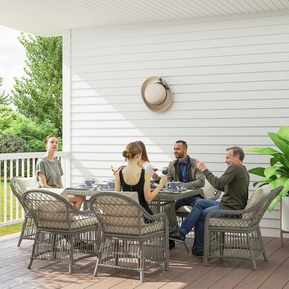 image 1 of Outsunny 6-Seater Rattan Set Aluminium Frame Grey