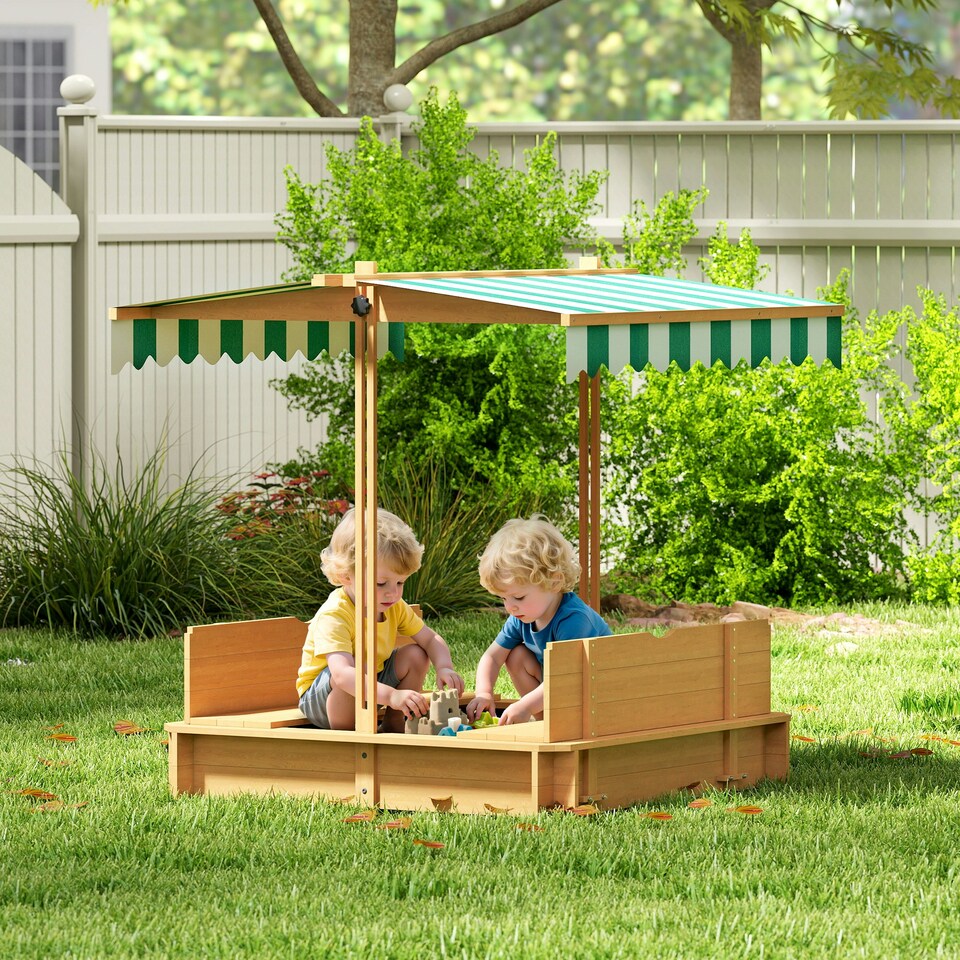 image 1 of Outsunny Kids Square Wooden Sandpit, Children Sandbox Outdoor Playset
