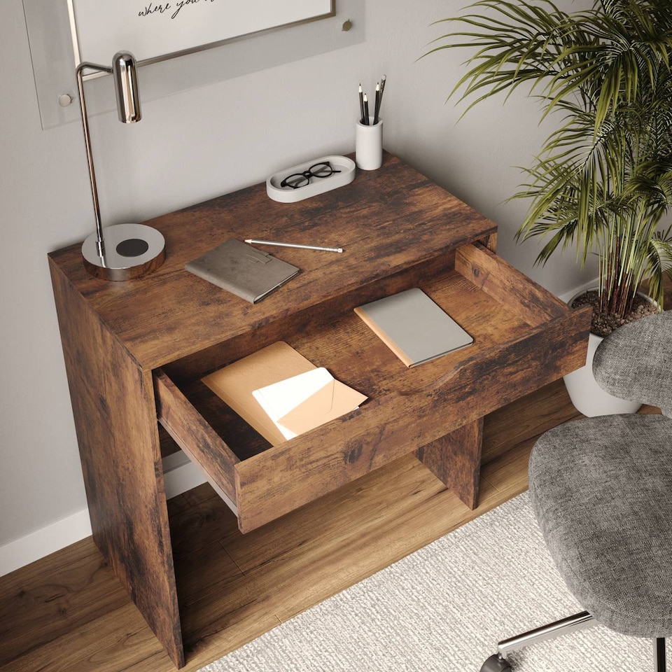 image 1 of 1 Drawer Dressing Table Console Desk, 75 x 40 x 75 cm | Brown | Rustic Brown & Rustic Brown | 9 x 42.5 x 77.5 | 1