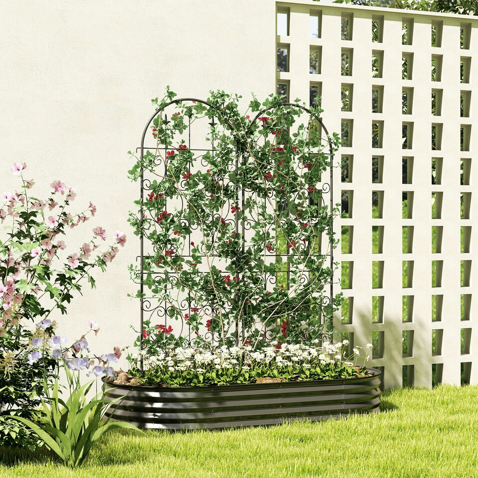 image 1 of Outsunny Set of 2 Metal Garden Trellis, Decorative Trellis Panels
