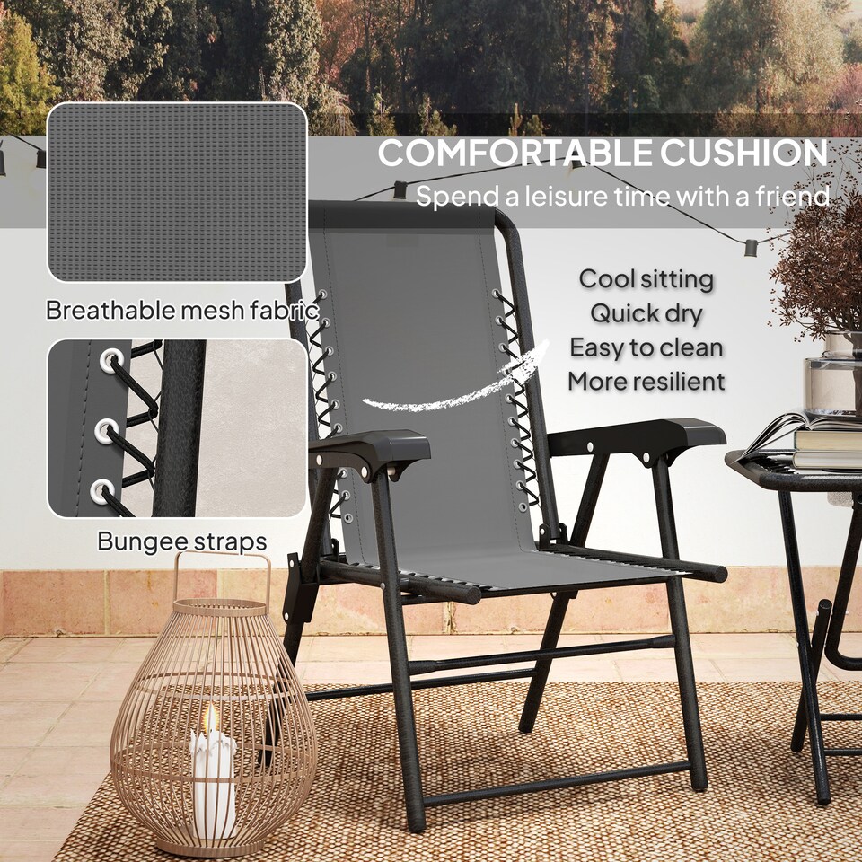 image 1 of Outsunny 3 Pieces Garden Bistro Set, Folding Table and Chairs Set, Metal Garden Furniture Set with Cup Holders for Outdoor, Patio, Balcony, Dark Grey | Grey