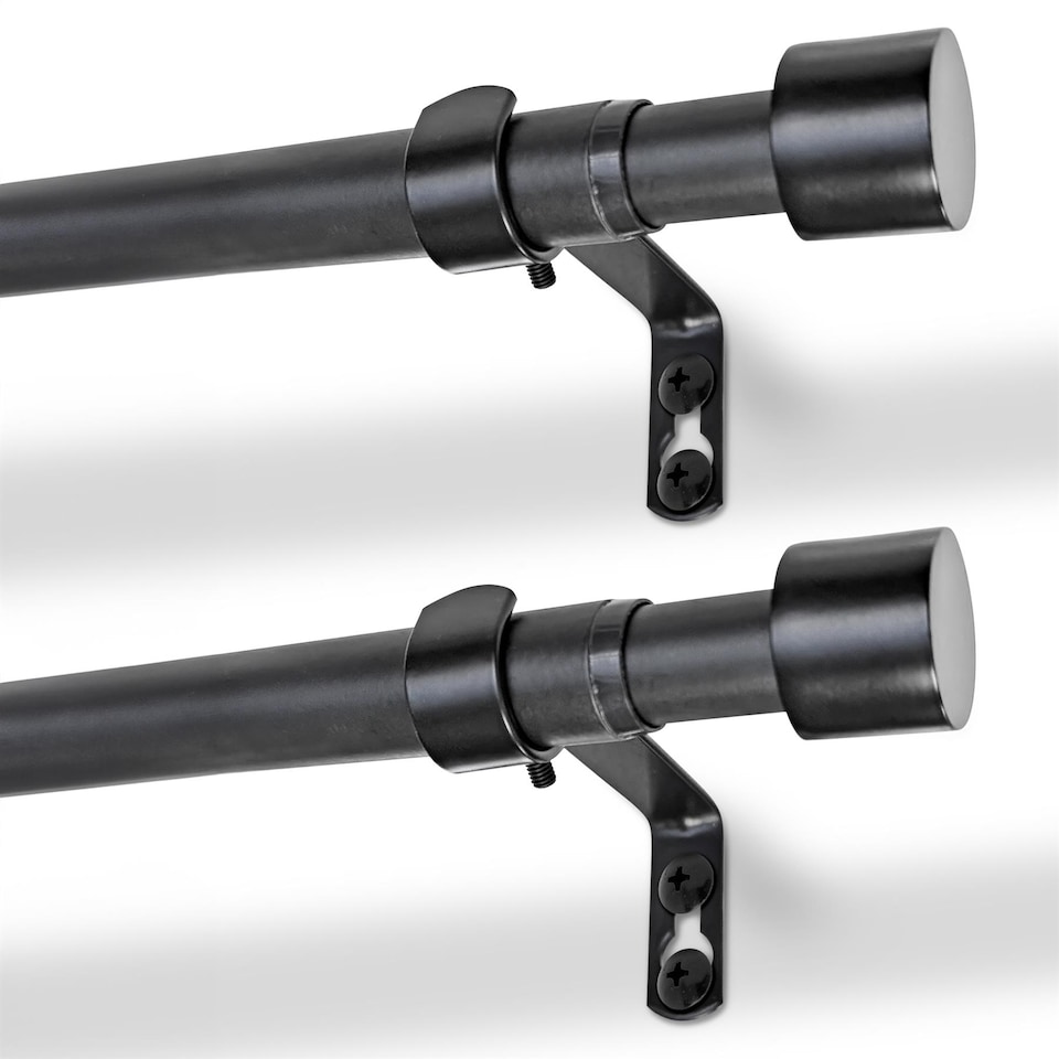 image 1 of Harbour Housewares Extendable Metal Curtain Poles Kit - 77 to 250cm - Matt Black - Pack of 2