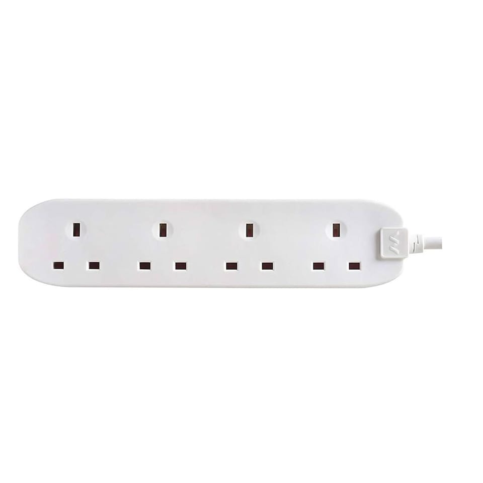 image 1 of Masterplug 4 Socket Extension Lead 2 Metre Cable Power Strip Wall Mountable Electrical Extension White