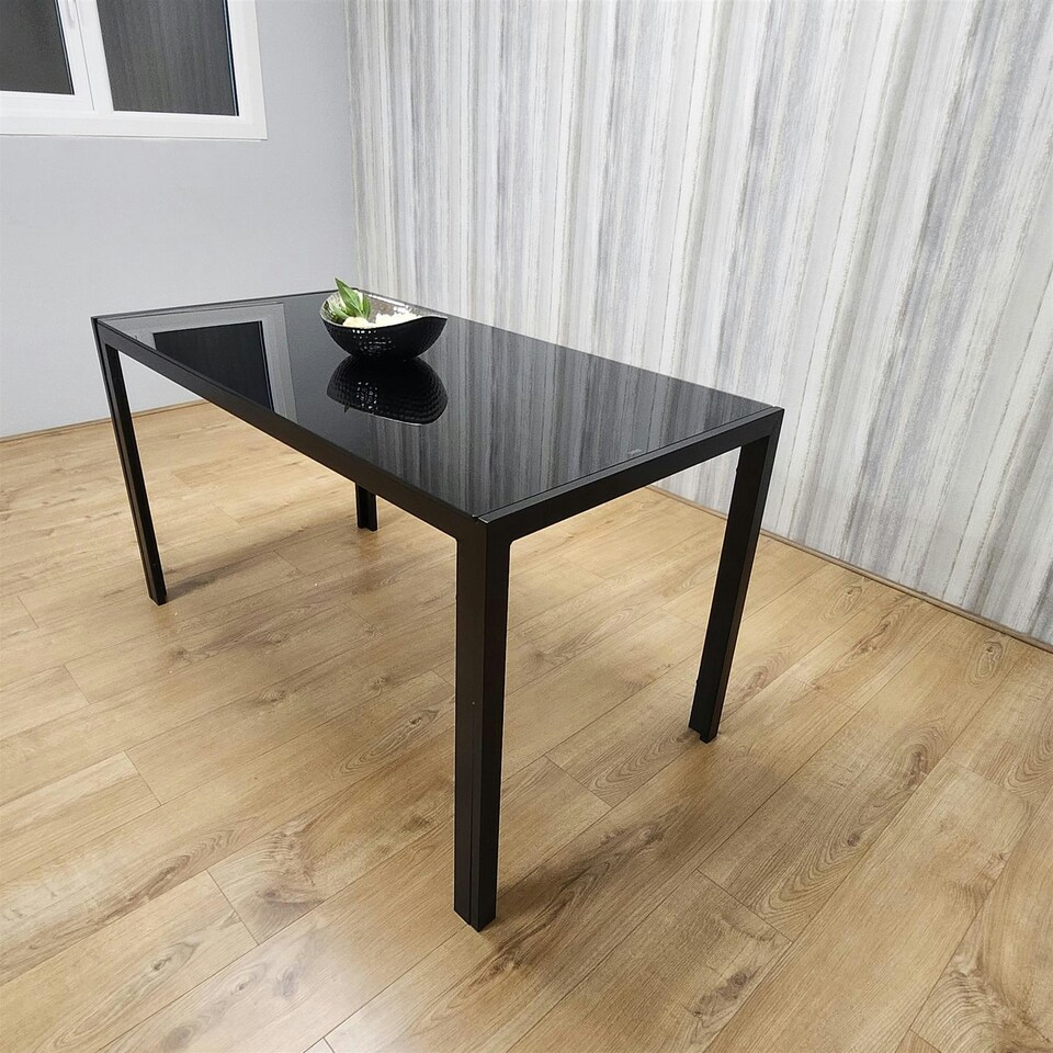 image 1 of Dining Table Black Glass Kitchen Place for 4 Seats, Dining Table Only (Black H 75 x L 120 x W 70 cm) Black
