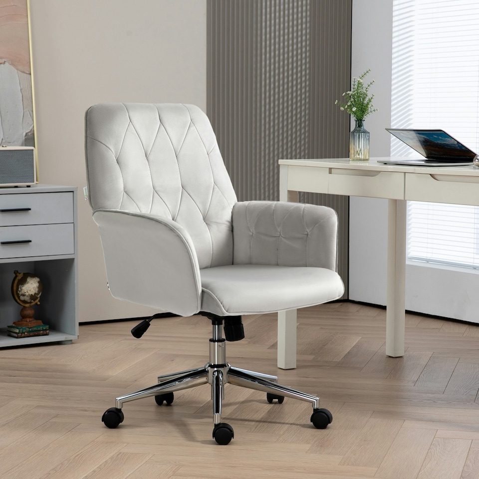 image 1 of Vinsetto Swivel Computer Chair with Arm and Tufted Backrest, Light Grey