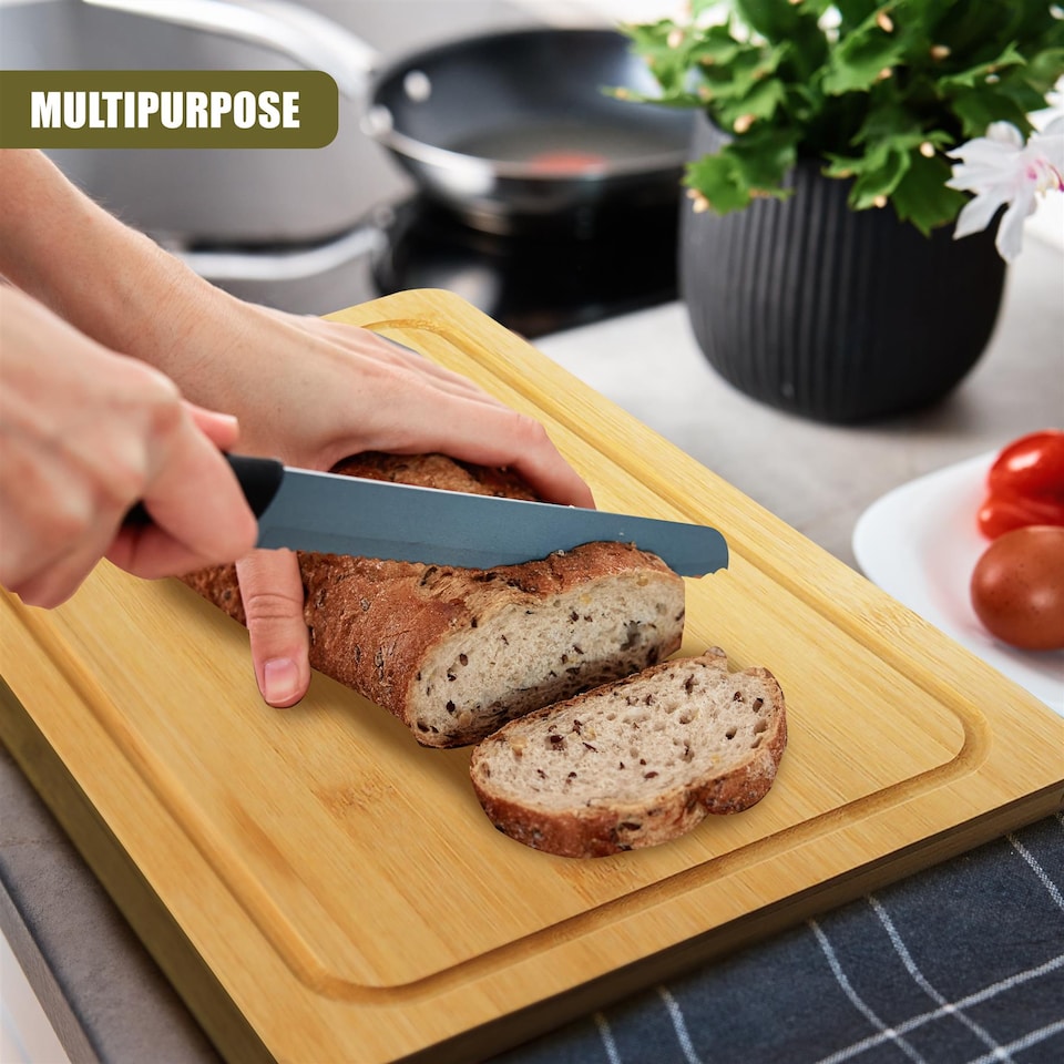 image 1 of GEEZY Bamboo Chopping Board Wooden Cutting Block Brown 37x25cm