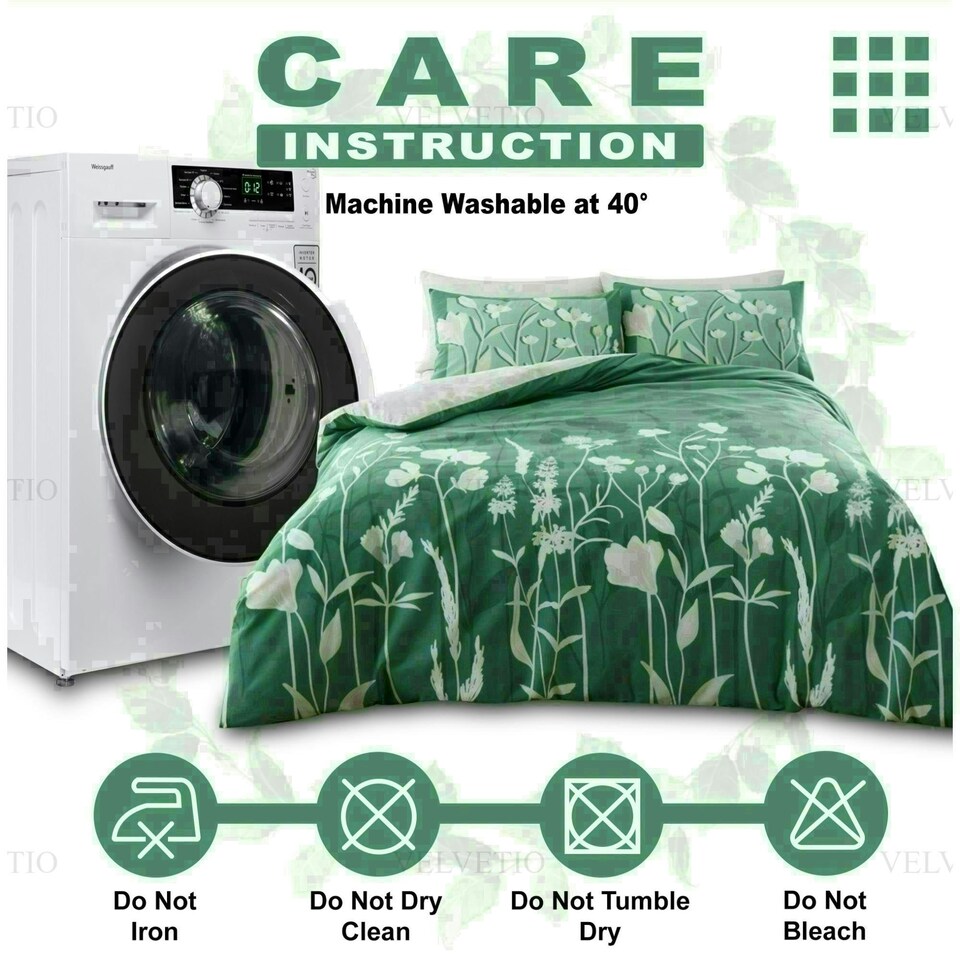 image 1 of Gigi Floral Printed Duvet Cover Set Reversible Polycotton Beddings Green | Double