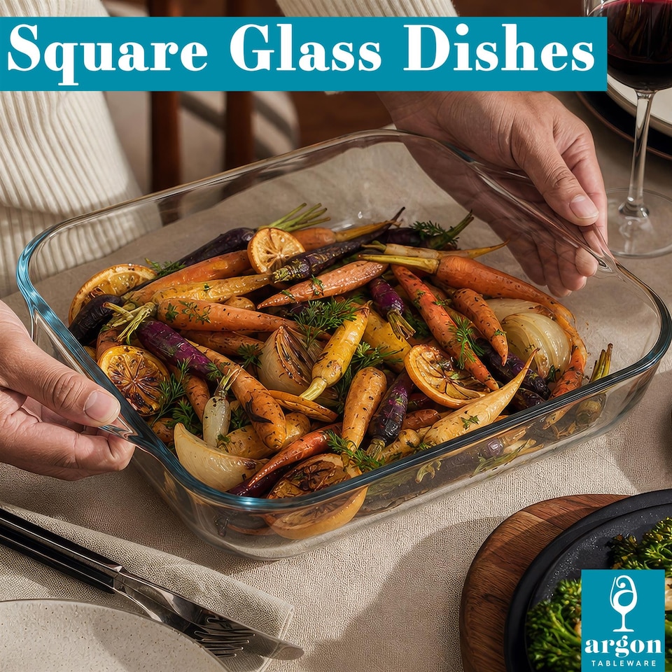 image 1 of Argon Tableware 2pc Square Glass Oven Dish Set - 2 Sizes - Baking Roasting Casserole Dishes for Lasagne Pasta Meat & Vegetables