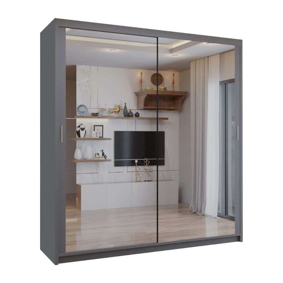 image 1 of Sliding wardrobes 4U Modern Full Mirror Sliding Door Wardrobe Multi Size (90-203cm) & Color Options | Grey | 180cm | 180cm