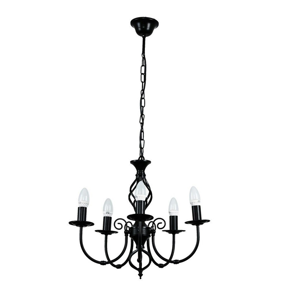 image 1 of ValueLights Traditional 5 Way Black Satin Pendant Ceiling Light Chandelier