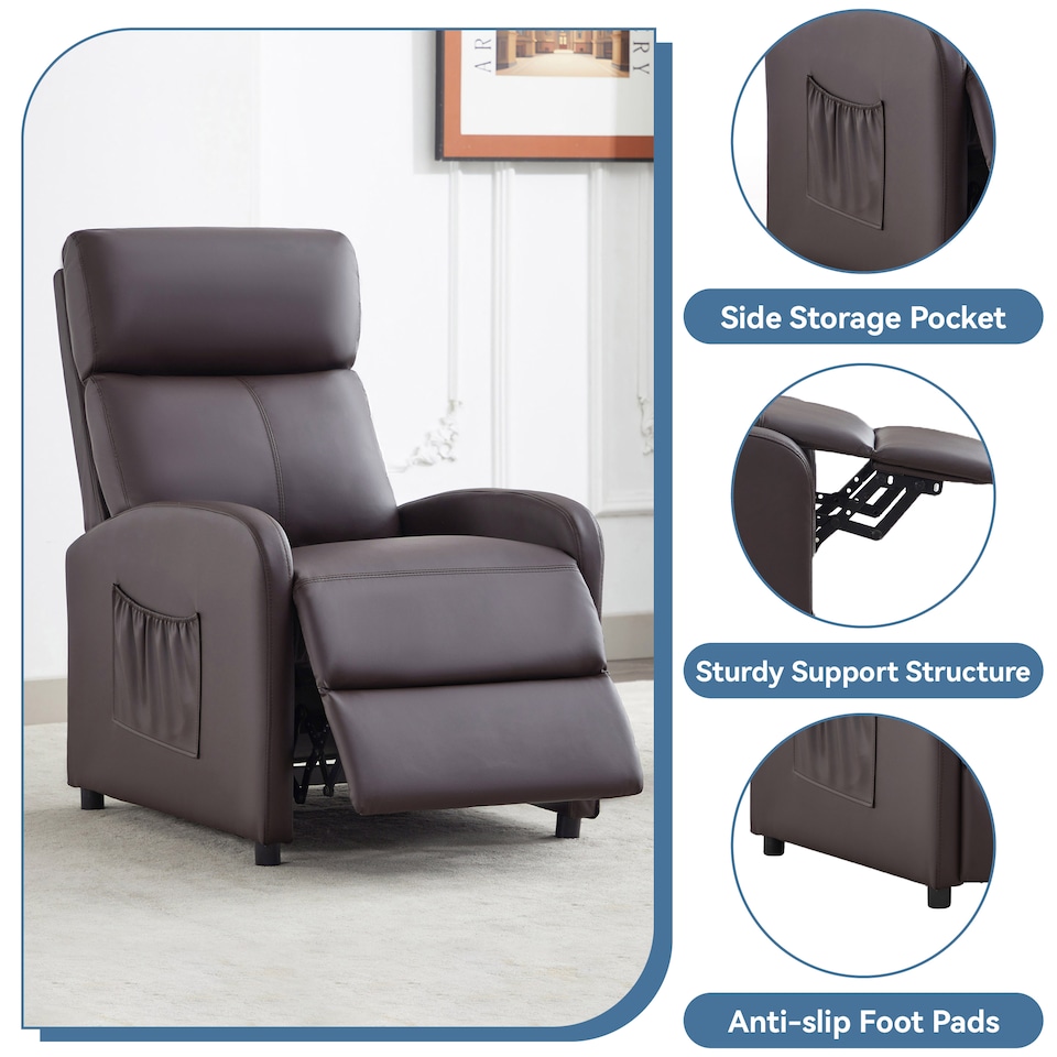 image 1 of MCC Direct Push Back Chair Faux Leather Reclining Pushback Armchair Sofa
