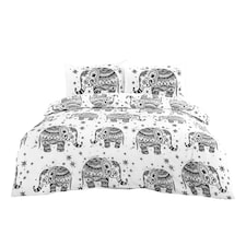 Elephant Print Duvet Set Beautiful Boho Bedding for a Serene Bedroom | White | Super King