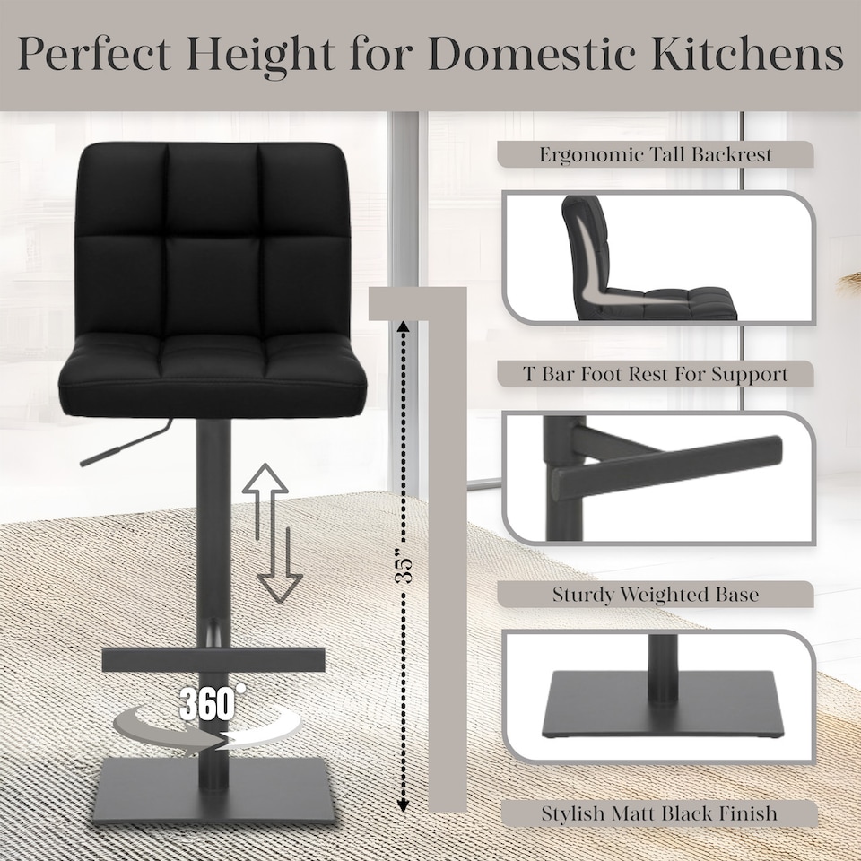 image 1 of Deluxe Allegro Bar Stool, Luxury frame in Matt black with Weighted Base , Kitchen Bar Stool, Black
