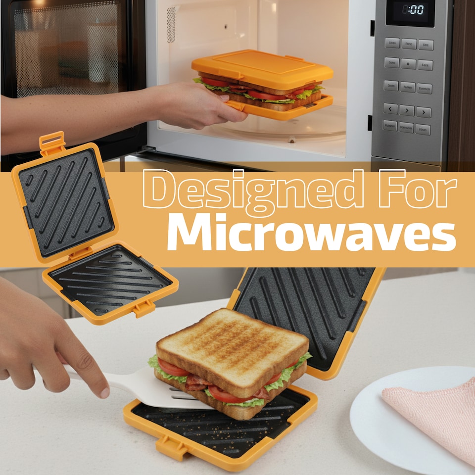 image 1 of SPARES2GO Microwave Toastie Maker Sandwich Grill Microwaveable Grilled Non-stick Silicone