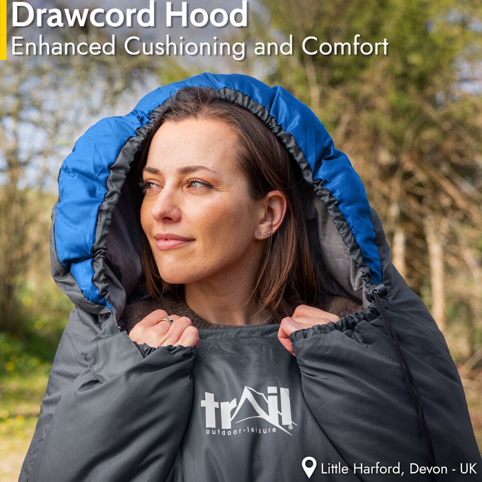 image 1 of Adult Sleeping Bag 3 Season Single Person Warm Hood Carry Bag Trail Alpine 250 | Blue | Single | 1