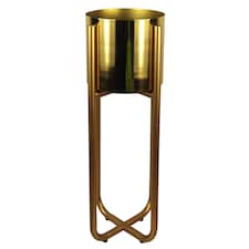 Metal Planter Stand Gold Stand Gold Metal Plant Pot 62cm x 18cm Leaf Design UK Botanik | Gold