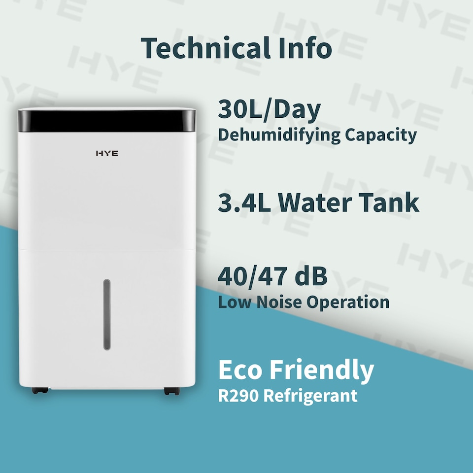 image 1 of HYE 3.4L Portable Dehumidifier with 5 Modes, 30L/Day, 24hr Timer - White SA01DH30L02