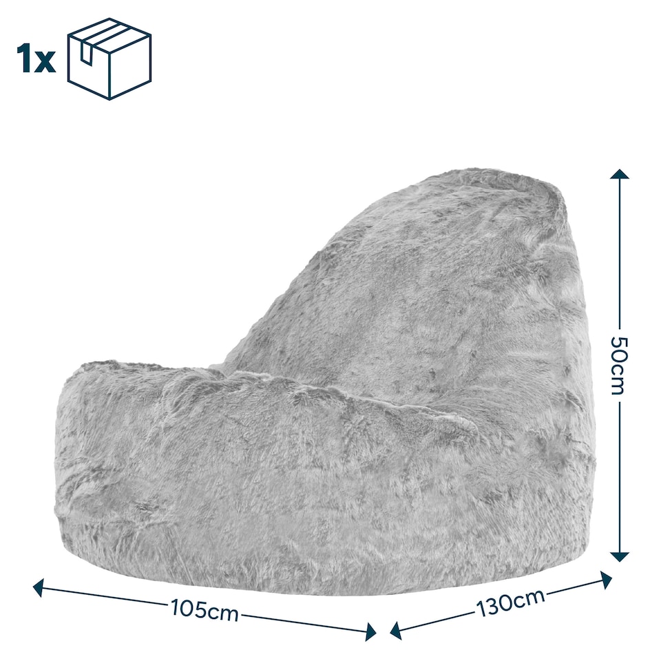 image 1 of icon Kenai Faux Fur Bean Bag Lounger Arctic Wolf Grey Giant Bean Bag Chair