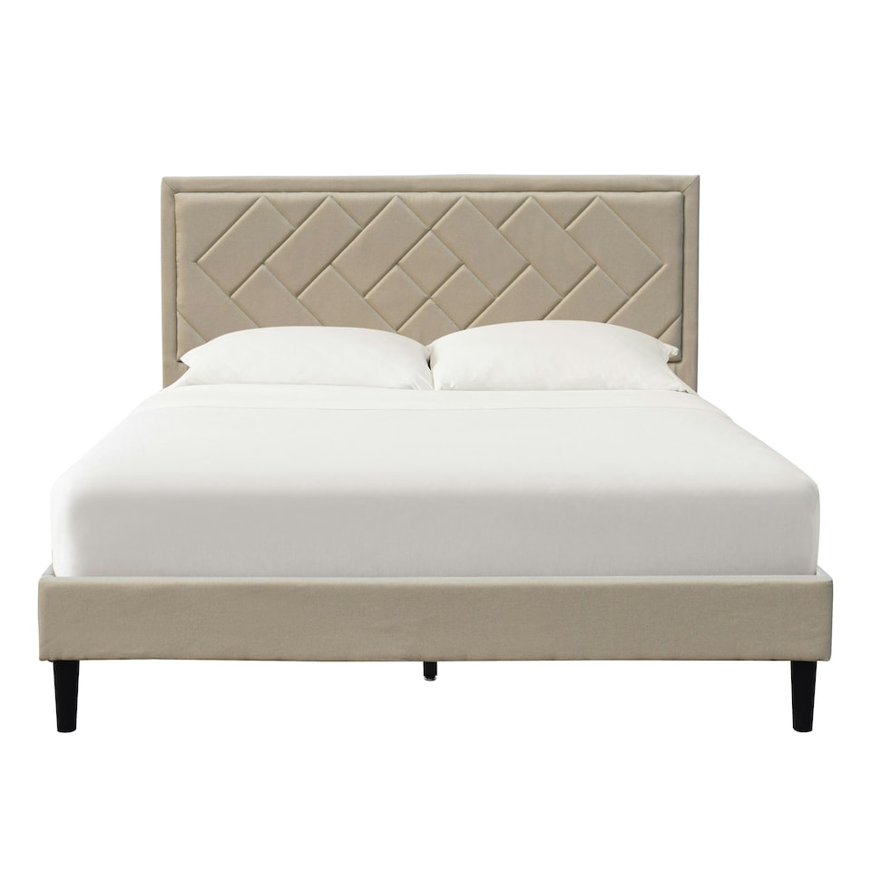 image 1 of 5ft Kingsize Fabric Bed Frame With Padded Headboard In Stone