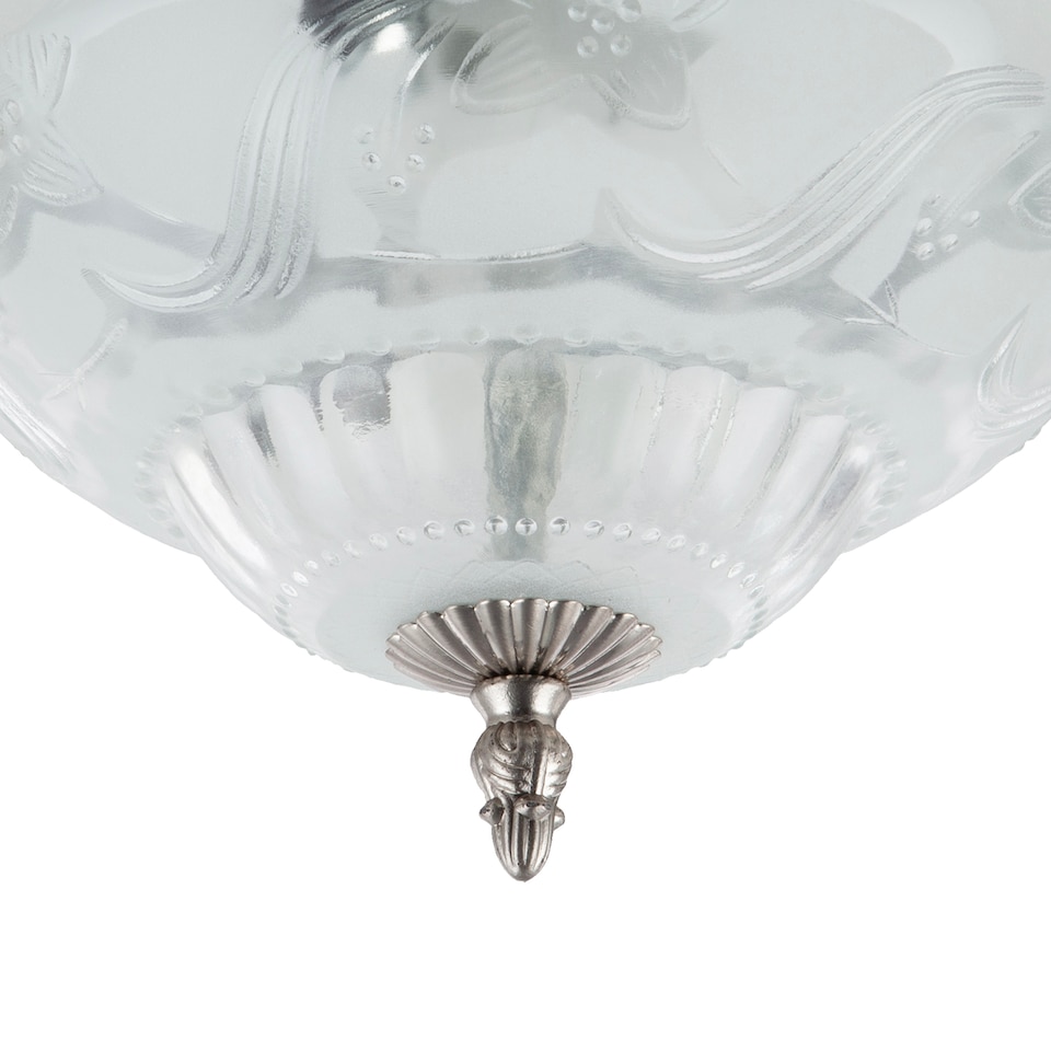 image 1 of Traditional Satin Nickel and Floral Glass Flush Ceiling Light | Silver