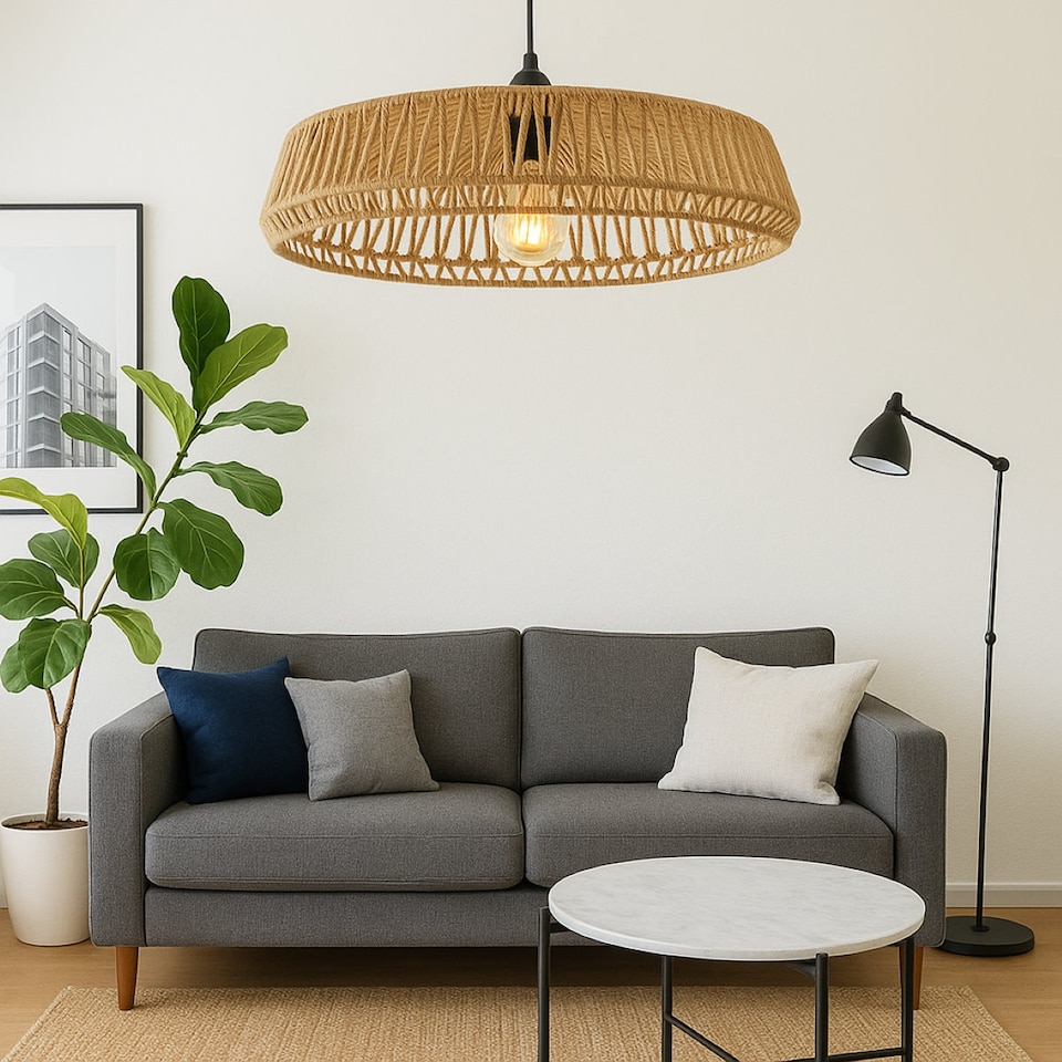 image 1 of CGC 70 cm Extra-Large Natural String Woven Round Easy-Fit Lampshade | Brown | Natural | 70 cm