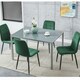 image 2 of Modern Grey Glass Dining Table Set with 4 Green velvet Chairs Dining Furniture