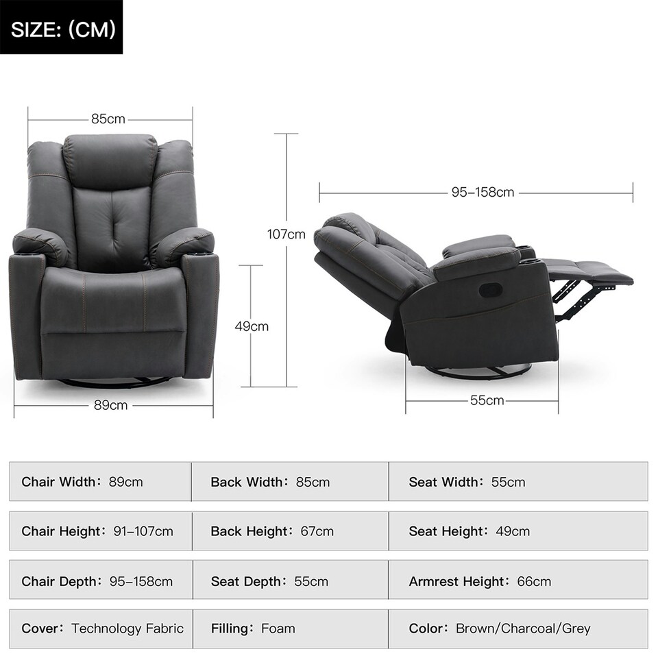 image 1 of Afton Electric Technology Fabric Auto Recliner USB Lounge Sofa Chair (Charcoal)