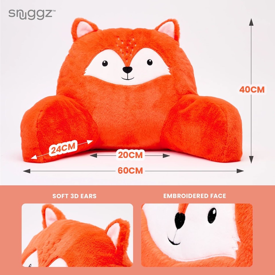 image 1 of Snuggz Fox Cuddle Cushion Reading Pillow with Carry Handle 3D Novelty Design Back Support Soft Cosy Bed Pillow - 60 x 40 x 35 cm