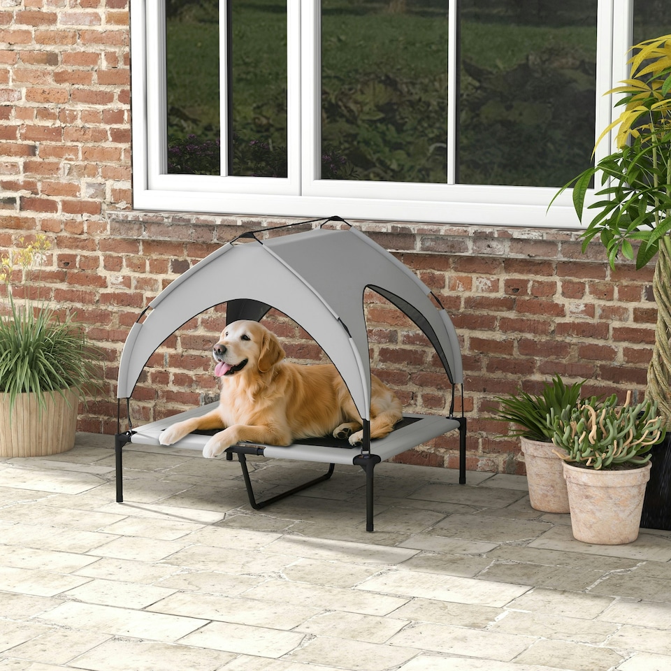 image 1 of PawHut Cooling Raised Dog Bed w/ Breathable Mesh, for M, L Dogs - Light Grey