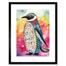 Cute Colourful Spotted Penguin Animal Folk Art 9x7" Black Framed Wall Art Print