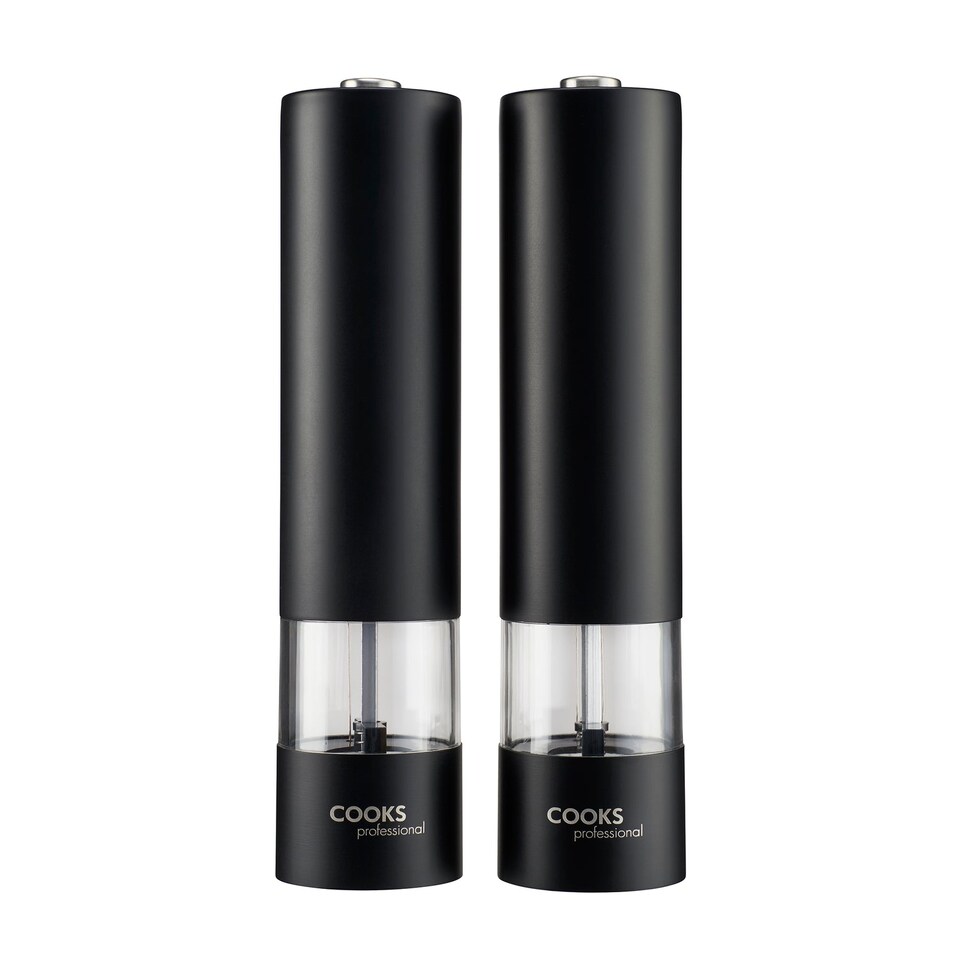 image 1 of Cooks Professional Electric Salt & Pepper Mill - Stainless Steel Automatic Grinder - Black