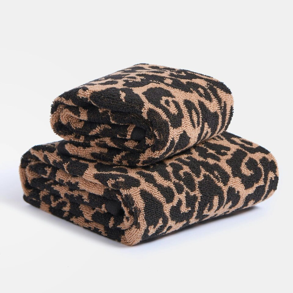 image 1 of OHS 2 Pack Luxury 100% Cotton Leopard Jacquard Absorbent Quick Drying Hand Towel Cream | Natural | Hand towel