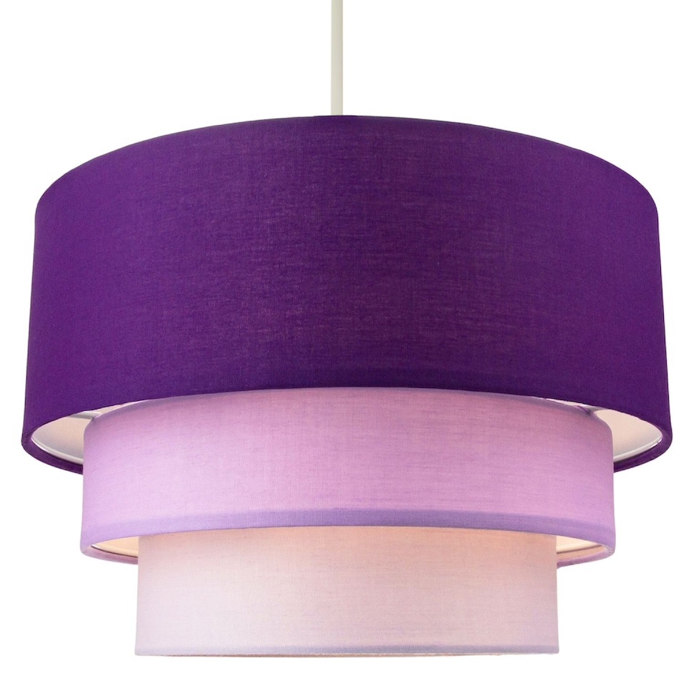 image 1 of Contemporary Round Triple Tier Purple/Lilac Cotton Fabric Pendant Light Shade | Purple | Purple | 1