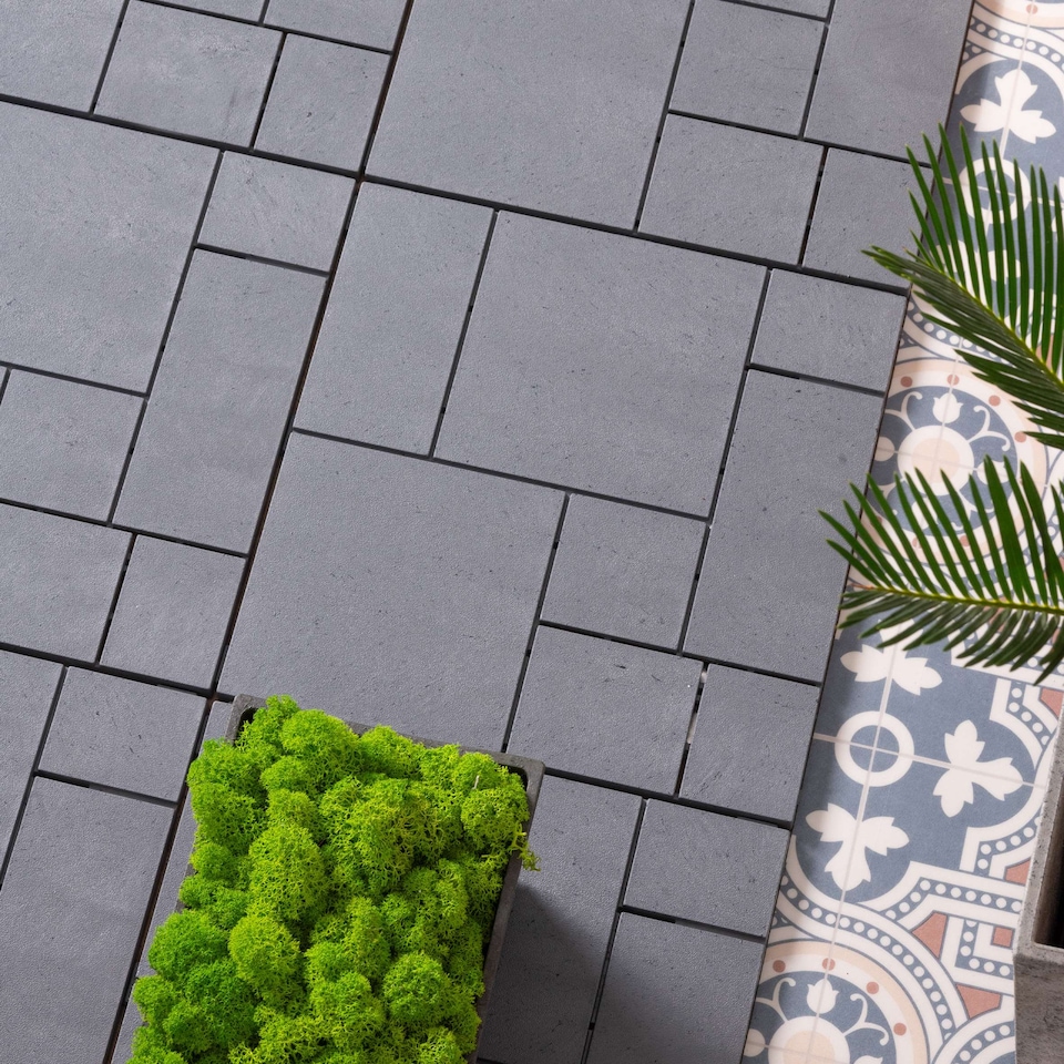 image 1 of Mosaic Garden Patio Interlocking Composite Decking Tiles - Light Grey | Grey | Light Grey | Pack of 1